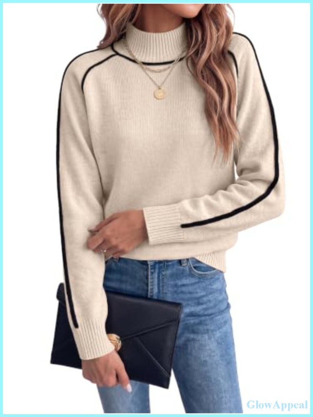 Womens Mock Neck Knit Sweater Loose Pullover Long Sleeve Casual